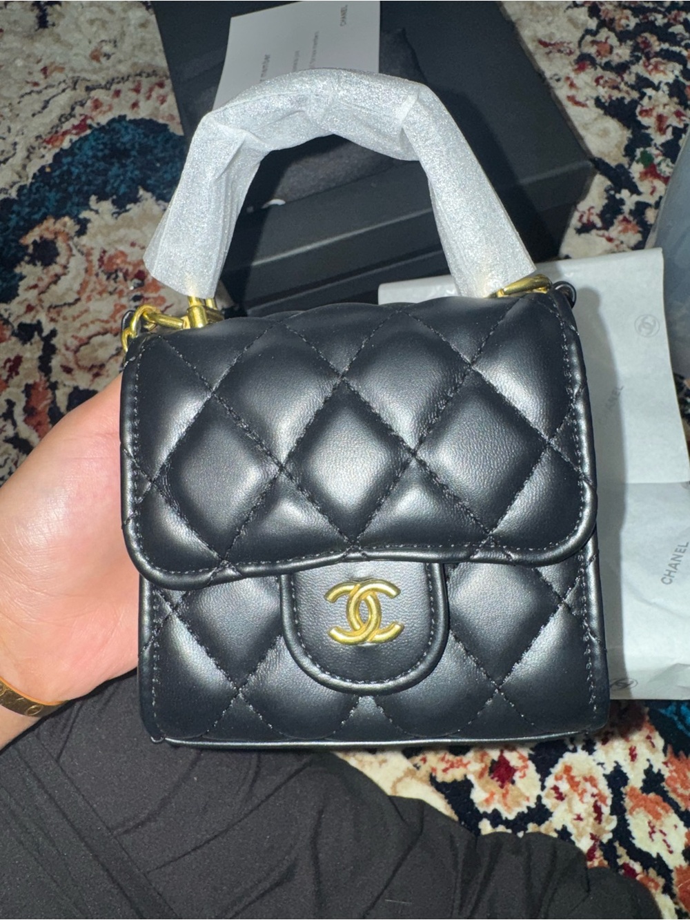 Chanel VIP Black Quilted Mini Top-Handle Bag with Gold Hardware